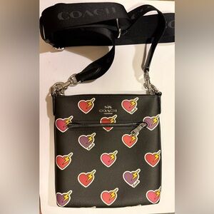 Coach Black Crossbody Bag with Heart Bolt Print